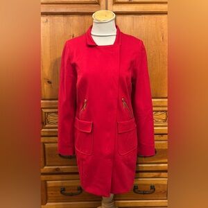 Chico's Size 0 Vibrant Red Trench Coat with Gold Details